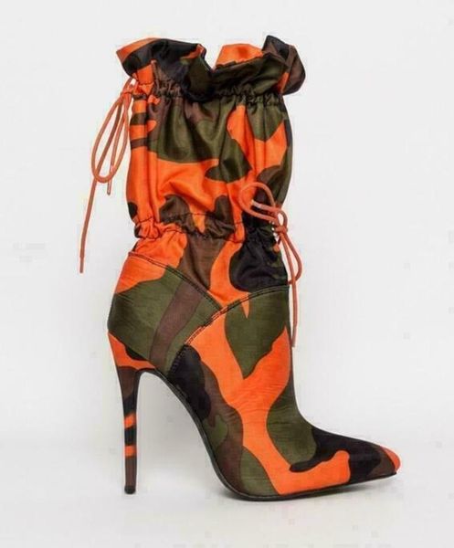 

womens pointed toe camouflage mid calf riding boots high slim heels shoes 2020 stilettos mixed colors new plus size 34-46, Black