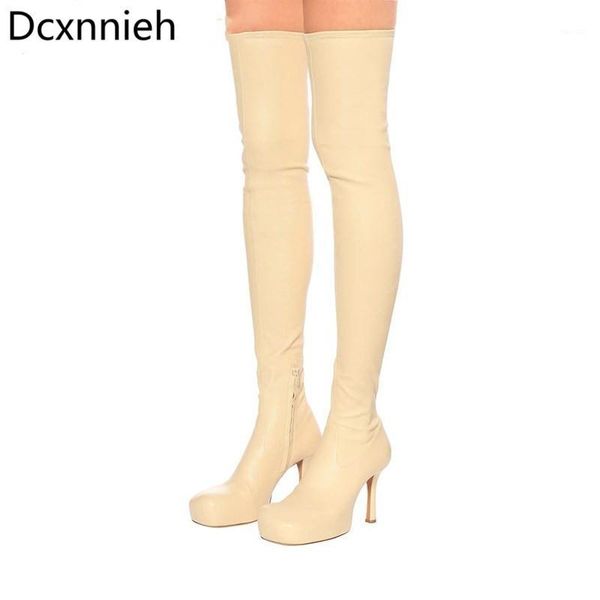 

boots runway high heels over the knee women platform winter women's stretch long woman thigh1, Black