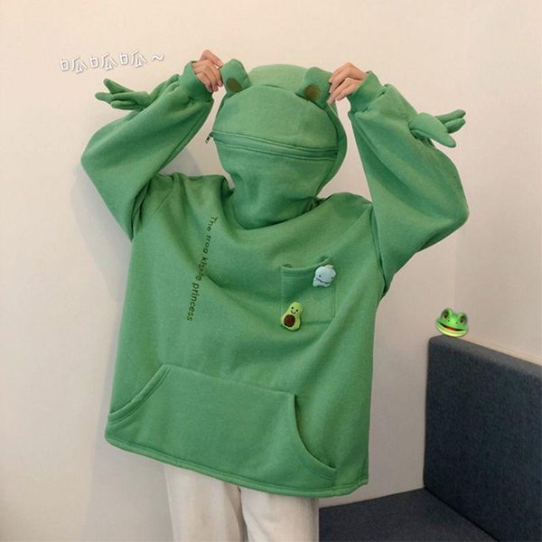 

women's hoodies & sweatshirts frog winter autumn thick loose sweatshirt long sleeve pullovers casual letters harajuku oversized hoodie, Black