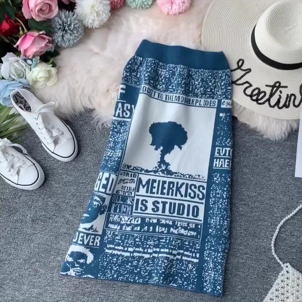 

womens autumn skirt knit letters split winter thick soft midi pencil skirts japan girl harajuku woman faldas female ls153, Black