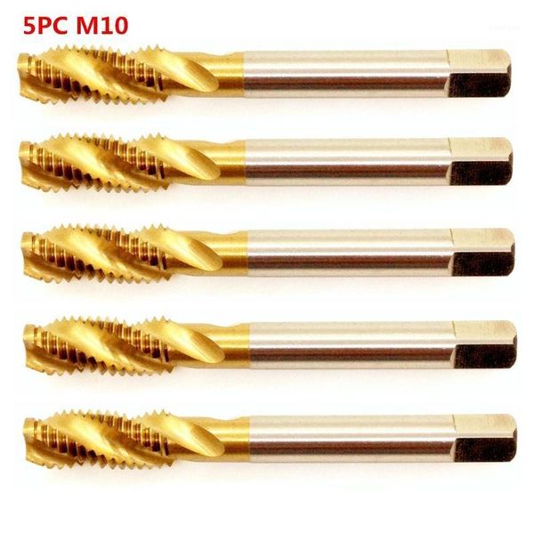 

5pc/set hss m3 m4 m5 m6 m8 m10 titanium machine spiral point straight fluted hand tap screw thread metric plug drill bit tap set1