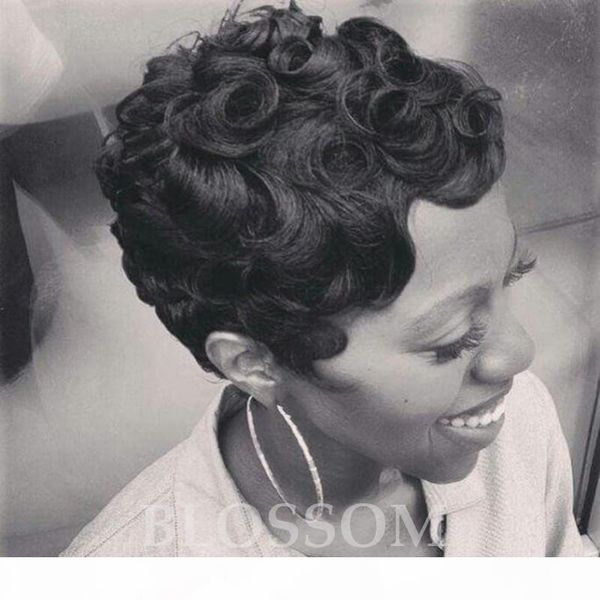 

grade short curly glueless full lace chic cut short human hair wigs unprocessed brazilian hair human hair wigs, Black;brown