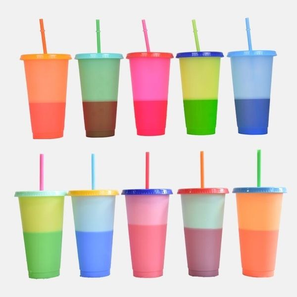 

magic color skinny tumblers plastic drinking cup with lid and straw candy coffee mug water bottles fast sea shipping dhc2899