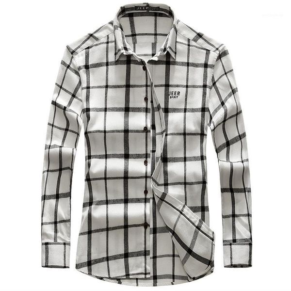 

spring autumn shirt men's plaid long-sleeved shirt fashion loose men's business casual cotton camisa hombre large size -4xl1, White;black