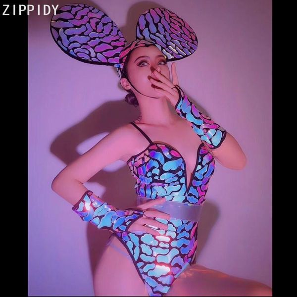 

reflective sequins v-collar bodysuit outfit women dancer bar prom ds outfit birthday celebrate bodysuit set, Black;red