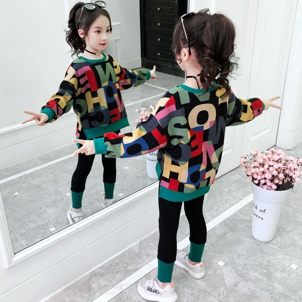 

egjr9 печать нового girlssuit западного стиль clothingfashionable весны и осень одежды старших среднего и для детей, корейский стиль письма, Gray
