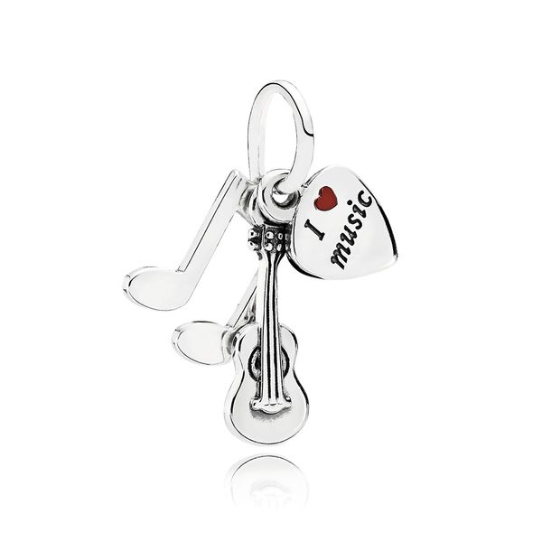 

authentic 925 sterling silve music trinity dangle charms bead pendant with red enamel fit pandora bracelet & necklace for diy jewelry making, Black
