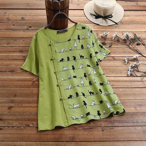 

stylish summer tee shirts zanzea 2020 women's printed blouse o neck short sleeve shirts female casual blusas tunic oversized 5xl1, White