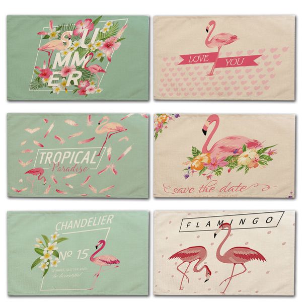 

1pcs 42*32cm flamingo leaf pattern kitchen placemat tea coasters dining table mat cup mats cotton linen pad home decor ma0123