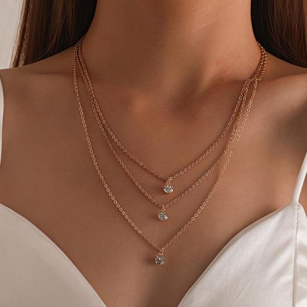

boho multilayer crystal pendant necklace for women gold color vintage tassel chain choker necklaces clavicle neck jewelry charm, Silver