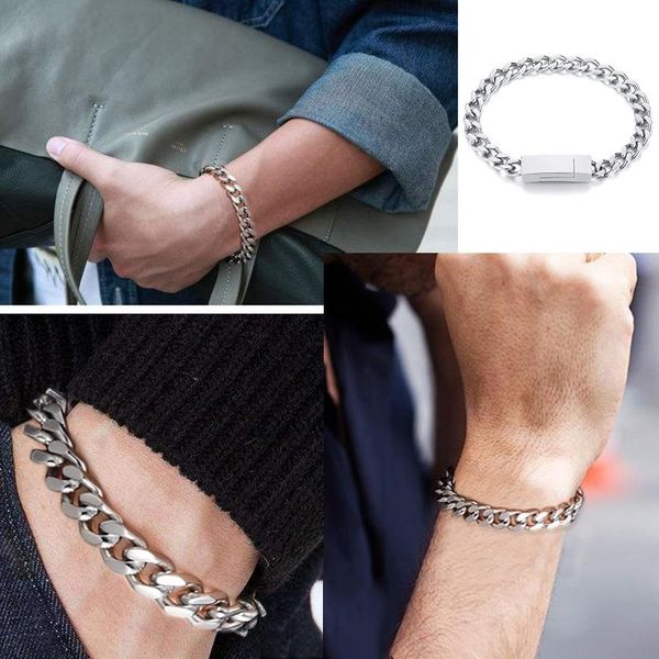 

vnox пользовательские имя магнит застежка mens браслет из нержавеющей стали женщины curban цепи браслет мужской casual street simple jewelry, Silver