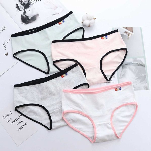 

fashion simple female 100% breathable middle waist student cotton briefs ladies underwear girl panties, Black;white