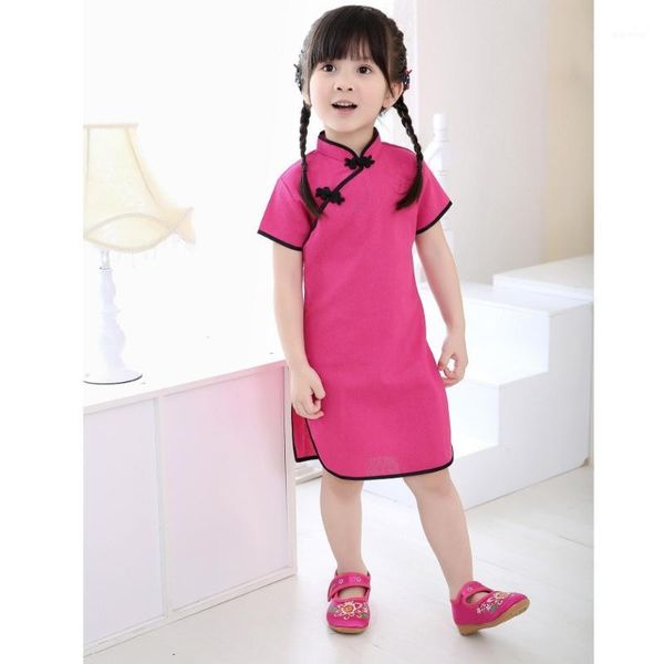 

2018 chinese dress baby girl clothes summer style infantis qipao cheongsam cotton traditional dresses1, Red