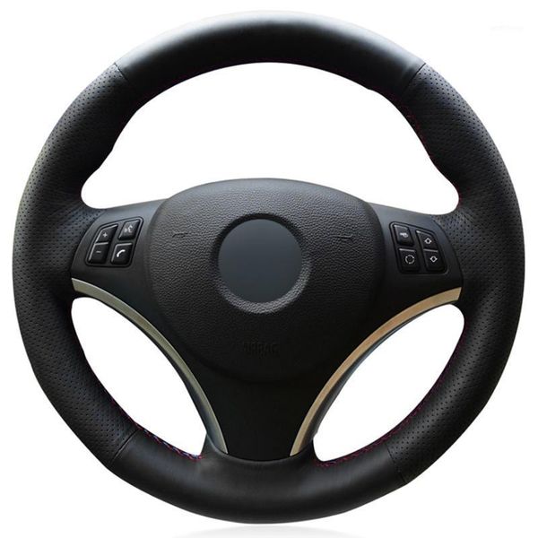 

black pu faux leather diy hand-stitched car steering wheel cover for m sport 1 series e87 e81 e82 e88 120i 130i 120d x1 e841