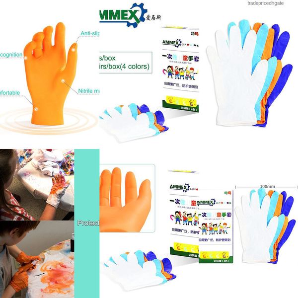 

kng real ammex 20pcs nitrile gloves for disposable children kids multipurpose work glove protec a7ou