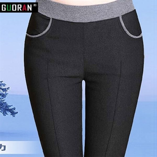 

plus size 6xl winter warm women office work pants high stretch waist cotton ladies pencil pants female high waist trousers 201228, Black;white