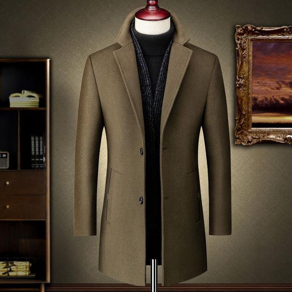 

winter 2020 new middle aged men's coat man's father's coat woollen business suit collar, Black
