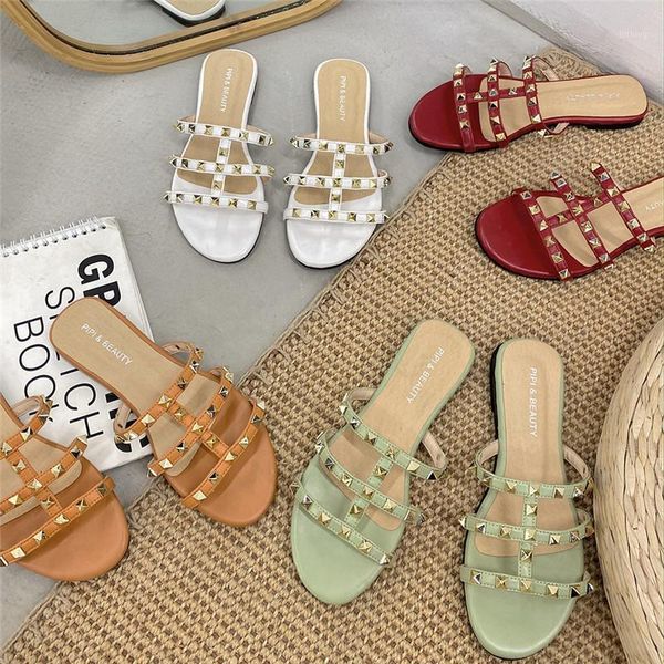 

2020 summer ins women flat slippers rivet gladiator beach slippers new fashion casual shoes woman peep toe ladies shoes1, Black