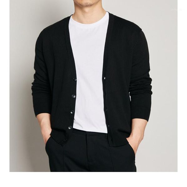 

men's v-neck wool cardigan autumn spring warm solid slim fit long sleeve perfect quality clothes knitted cotton casual sweaters1, White;black