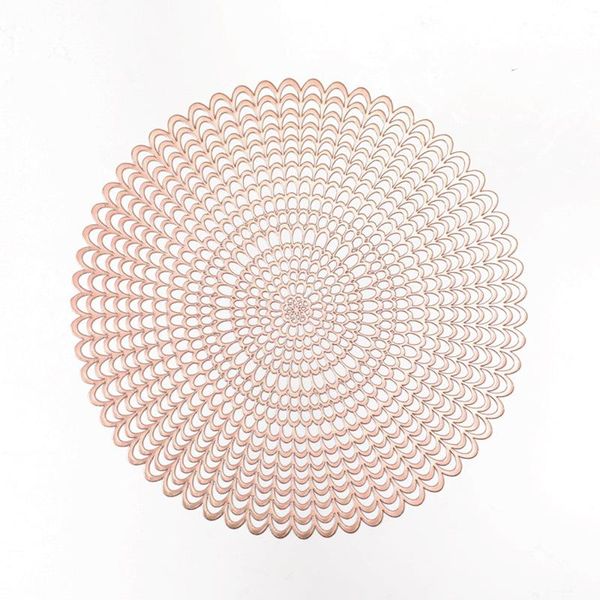 

simple solid color european style round pvc hollow bronzing placemat l insulation non slip coffee cup pad steak plate pad h bbyiya
