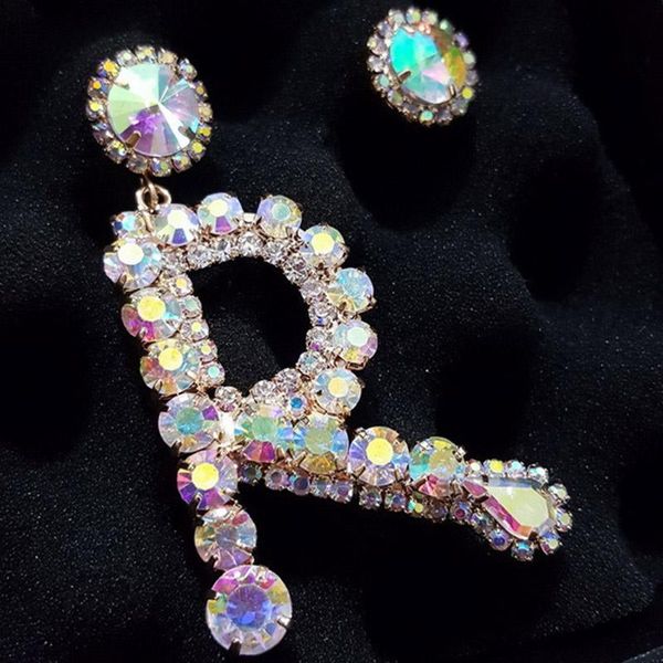 

dangle & chandelier stonefans ab a-z letter crystal long earrings big christmas large for women statement 2021 pin per pair, Silver