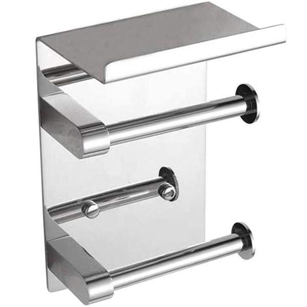 

double roll toilet paper holder wall mounted with shelf, sus 304 stainless steel bathroom accessories tissue roll dispenser stor