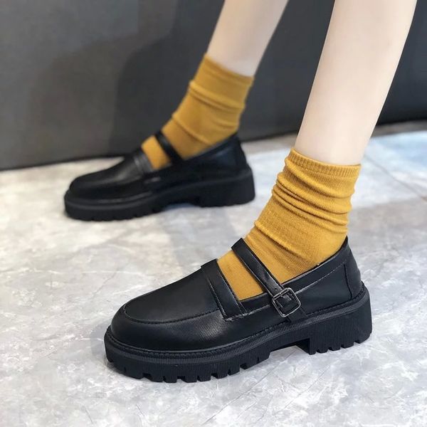 

spring women platform shoes black lolita shoes buckle strap leather girls mary janes round toe pump zapatos mujer 8895n #td2g