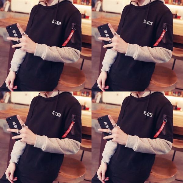 

abfj8 осень и зима поддельной одежды длинный baseball костюм пуловер шеи круглый pulloversleeve пуловер с капюшоном бейсбол свитер модный му, Black