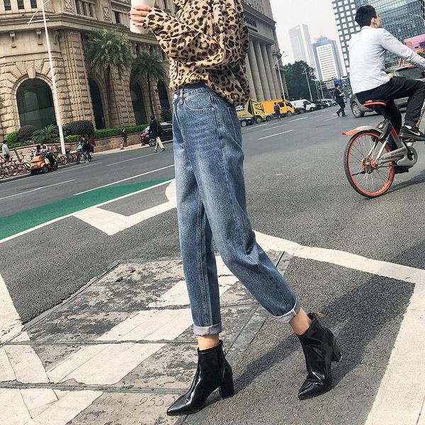 

new apring autumn jeans woman mom jeans boyfriend for women with high waist ladies blue denim ankle pants button1