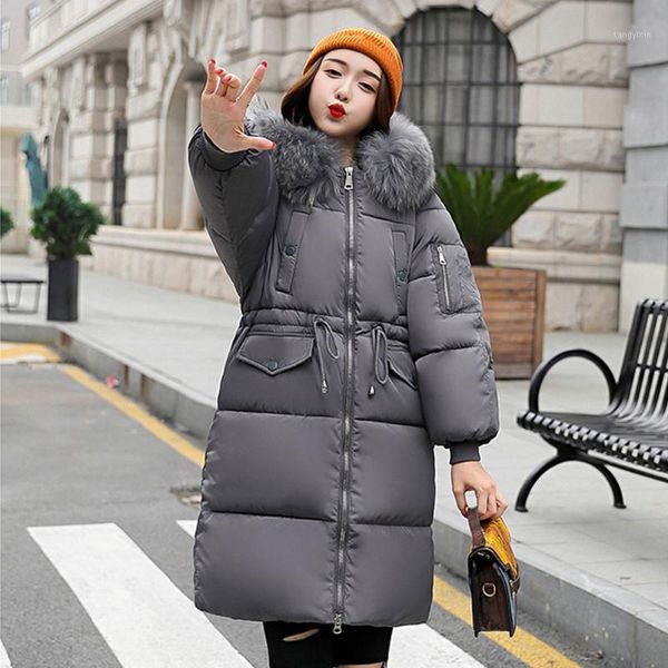 

zipper parkas warm thickened fashion drawstring ladies hooded knee length women jacket winter outwear long sleeve elegant loose1, Black