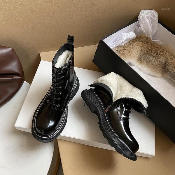 

boots plus size 34-42 genuine leather snow women zip nature wool warm winter female lace up fashion ankle1, Black