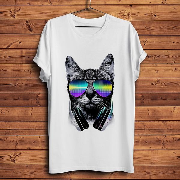 

cool dj meow music cat funny tshirt summer new white short sleeve casual homme streetwear tee sport hooded sweatshirt hoodie men t shirt