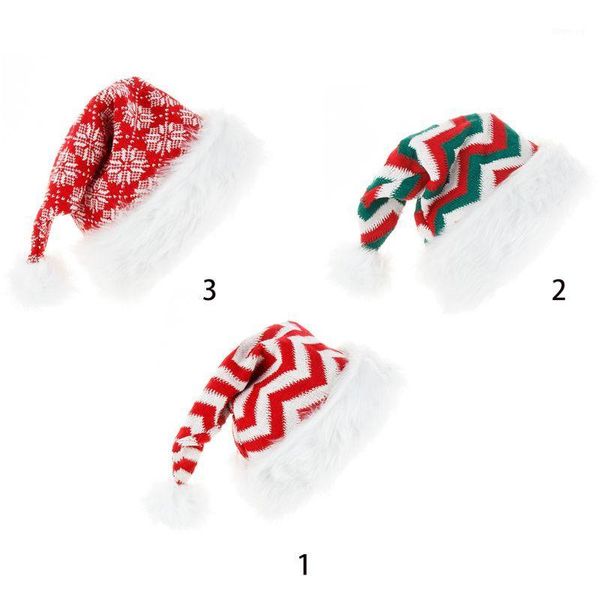 

knit christmas hat snowflake wavy striped fluffy plush pompom santa cap 28gf1