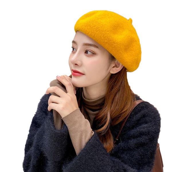 

chaxiaoa women girl beret artist warm wool winter beanie cap vintage plain beret hats solid color elegant lady winter caps x260 201027, Blue;gray