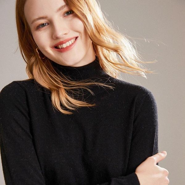 

women's sweaters 2021 autumn and winter high neck wool knitted sweater casual all-match cashmere quality, White;black