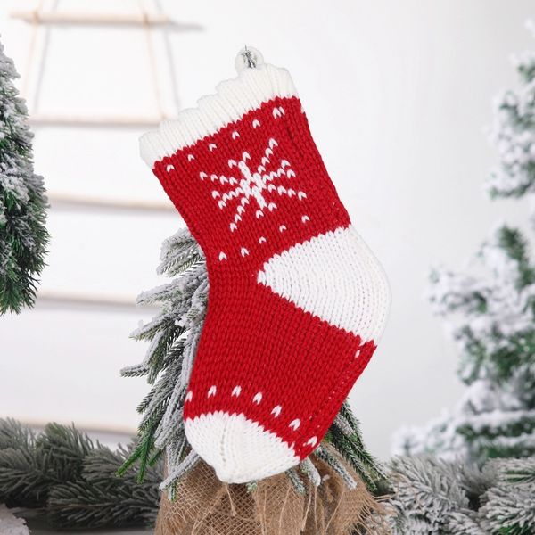 

huubn 20 new decorations knitted socks red and white snowflake albnj bag christmas woolen gift christmas socks children wool bag gift