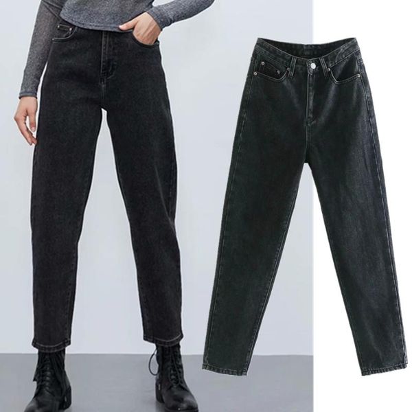 

women's jeans withered vintage mom woman england style high street denim pants washed loose waist boyfriend for women, Blue