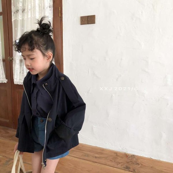 

korean xuanxuan sauce 2021 spring children's windbreaker casual solid short coat boys and girls' cardigan, Black
