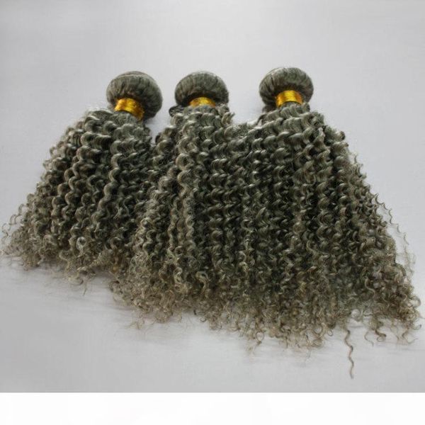 

ce certificated silver grey hair extensions 80g 100g 120g piece human grey hair weave brazilian kinky curly gray blonde brown hair extension, Black