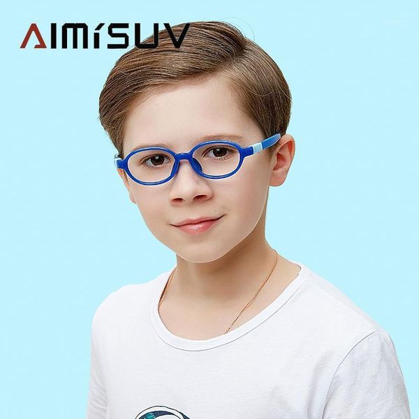 

aimisuv oval blue light blocking glasses kids removable tr90 silicone frame children's computer eyeglasses boy girl uv4001, White;black