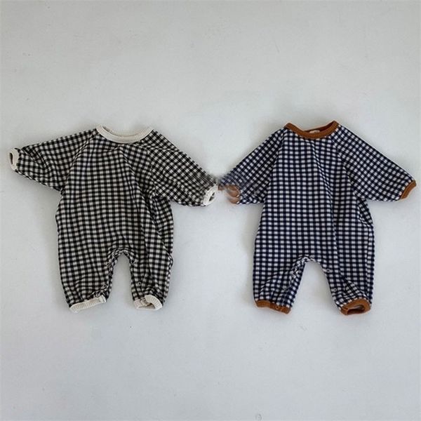 

fashion baby girl plaid rompers cute born long sleeve jumpsuit infant cotton clothes kids boys casual 220307, Blue