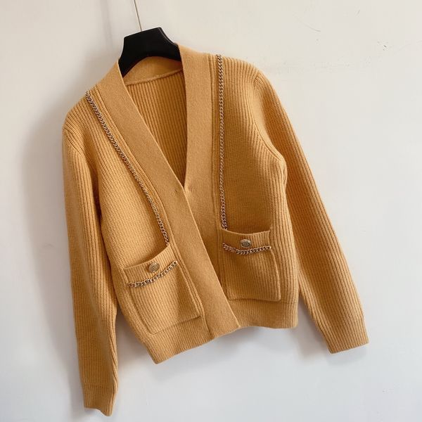 

1101 2020 autumn brand same style long sleeve v neck kint sweater cardigan women clothes qian, White;black