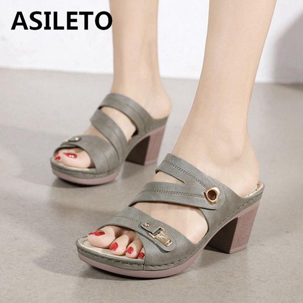 

sandals asileto women 2021 open toe 7.5cm high block heels platform slip-on heart simple all-match casual summer f1110, Black