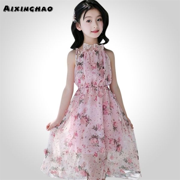 

summer girls dress strap shoulder girl beach dresses bohemian kids dresses floral teenage girls summer clothes 6 8 10 12 14 year y200623, Red;yellow