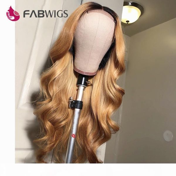 

fabwigs 13x6 honey blonde lace front wig ombre human hair wigs for black women brazilian body wave frontal wig colored, Black;brown