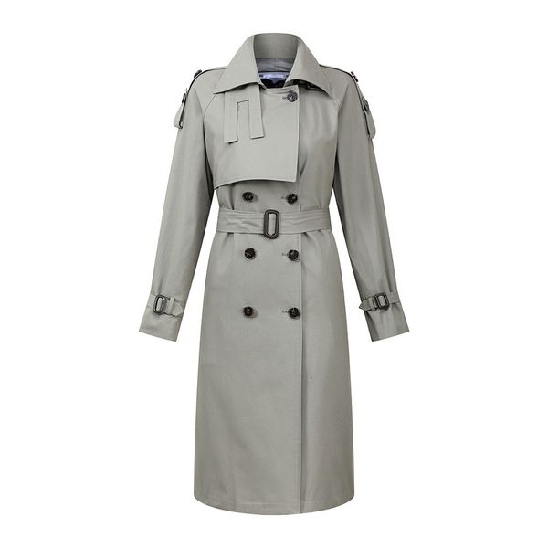 

2021 new autumn cotton double breasted with belt women long trench ol coat chic windbreaker streetwear t7tm, Tan;black