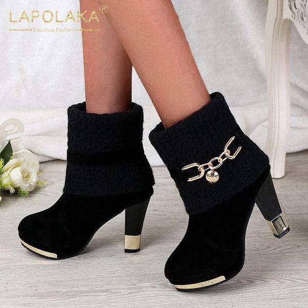 

boots lapolaka 2020 новая мода рождество высокие каблуки красные ботинки женщина сапоги женщина хлопок высокой пятки теплый дизайн для женщи, Black