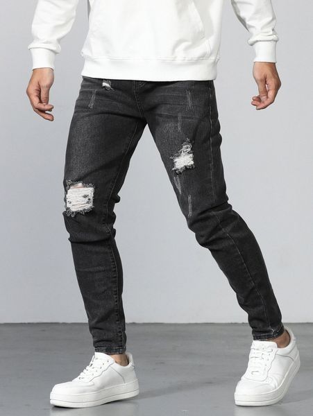 

men slant pocket ripped cat scratch jeans x3vy#, Blue