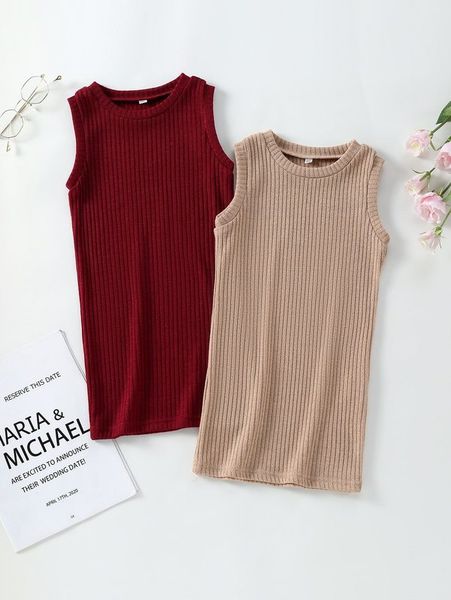 

toddler girls 2pcs solid rib knit tank dress she, Red;yellow