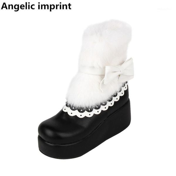 

angelic imprint mori girl women winter warm snow boots lady student lolita boots woman platform shoes high trifle heels 33-471, Black